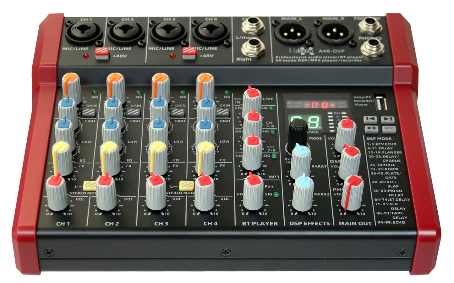 EL172635 E-Lektron A48-DSP Live Mischpult 4-Kanal + Stereo AUX/BT USB-Interface