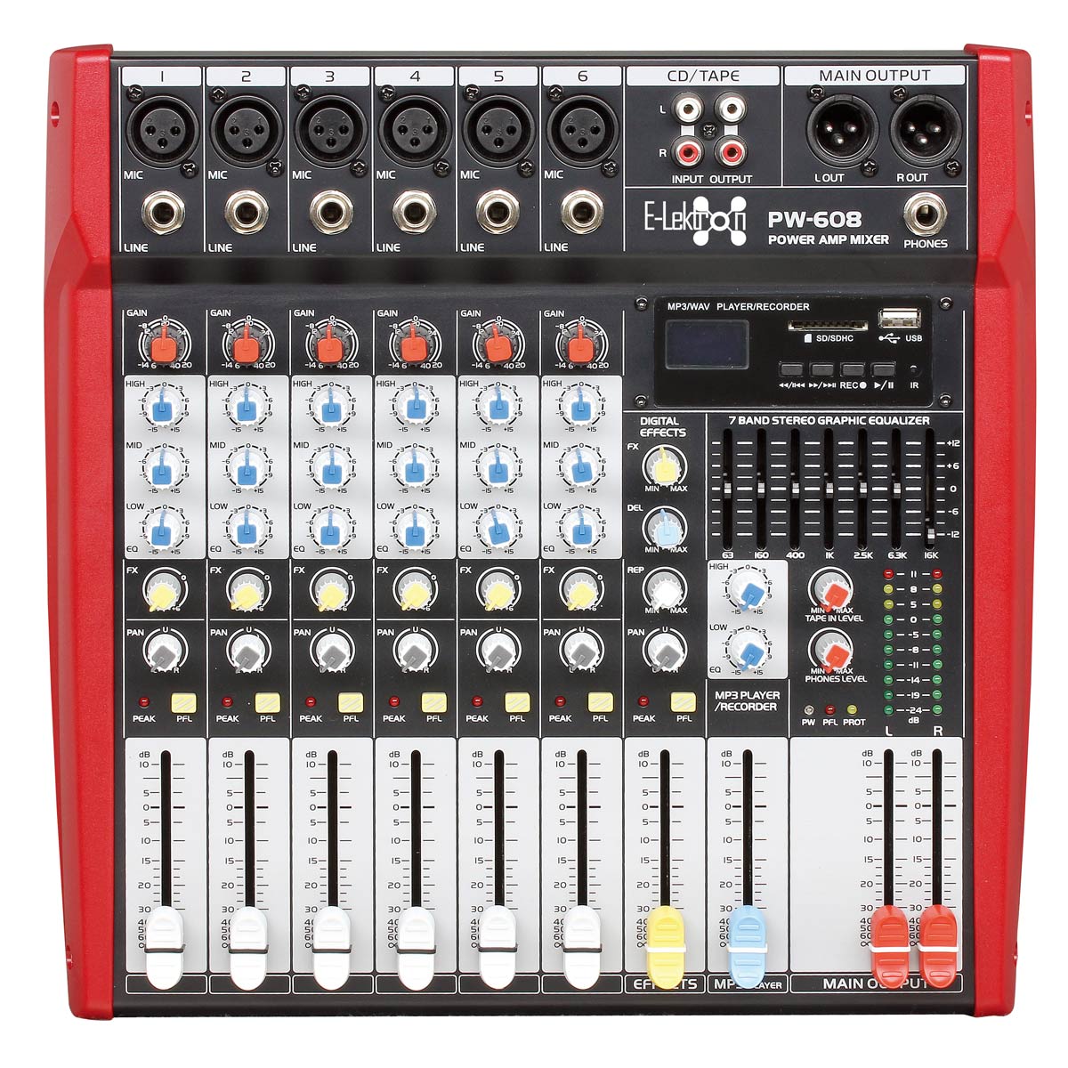 EL172580 E-Lektron PW-608 Live Power-Mixer 6-Kanal + stereo MP3 & AUX