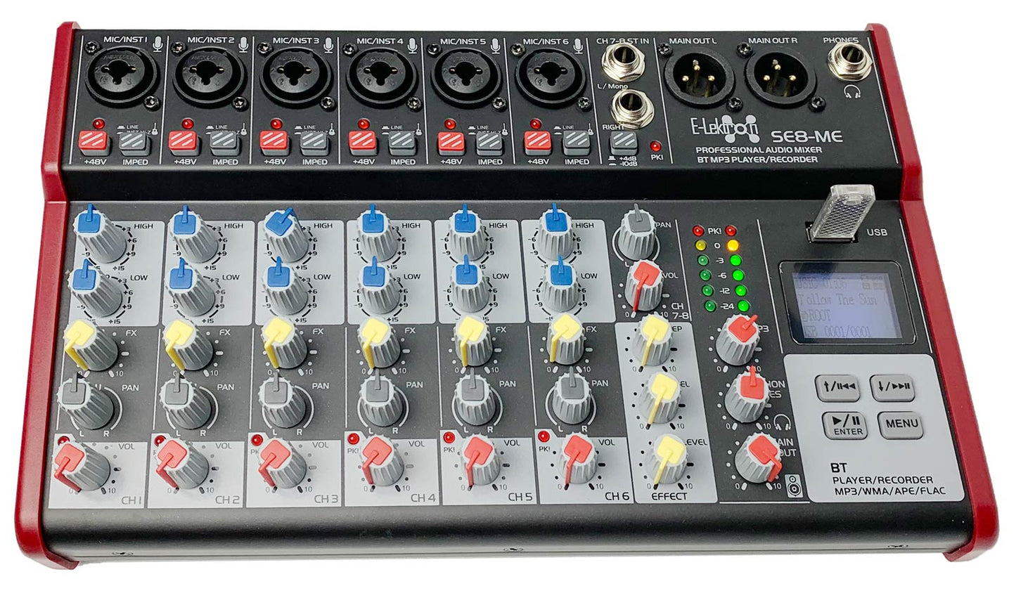 EL172586 E-Lektron SE-8 Live Mischpult 6-Kanal + stereo AUX / USB / BT