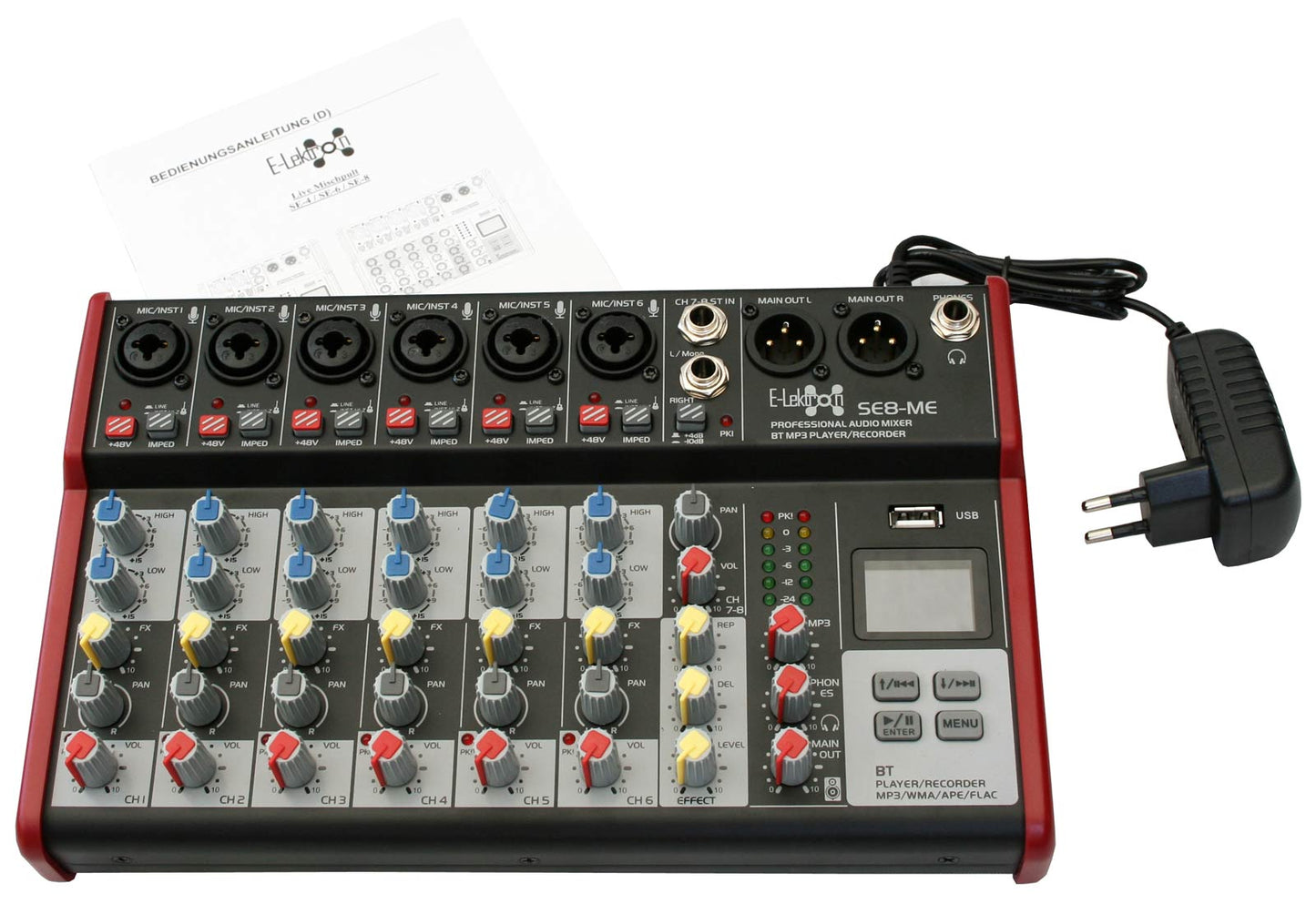 EL172586 E-Lektron SE-8 Live Mischpult 6-Kanal + stereo AUX / USB / BT