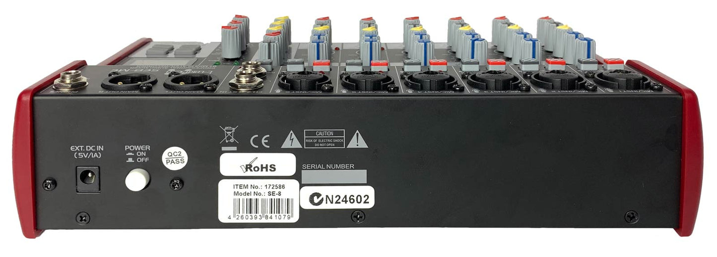 EL172586 E-Lektron SE-8 Live Mischpult 6-Kanal + stereo AUX / USB / BT