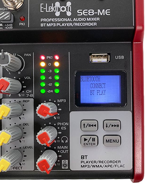 EL172586 E-Lektron SE-8 Live Mischpult 6-Kanal + stereo AUX / USB / BT