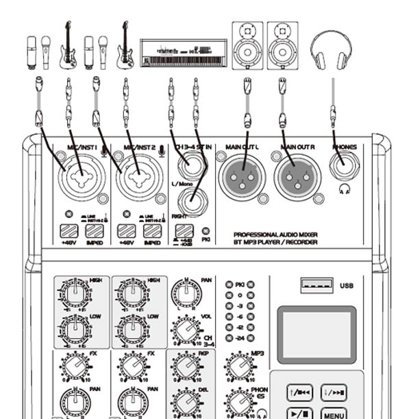 EL172586 E-Lektron SE-8 Live Mischpult 6-Kanal + stereo AUX / USB / BT
