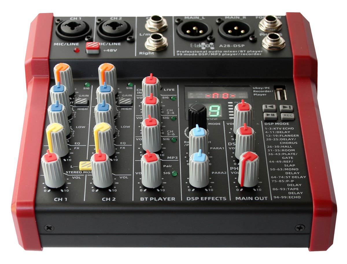 EL172632 E-Lektron A28-DSP Live Mischpult 2-Kanal + Stereo AUX/BT USB-Interface