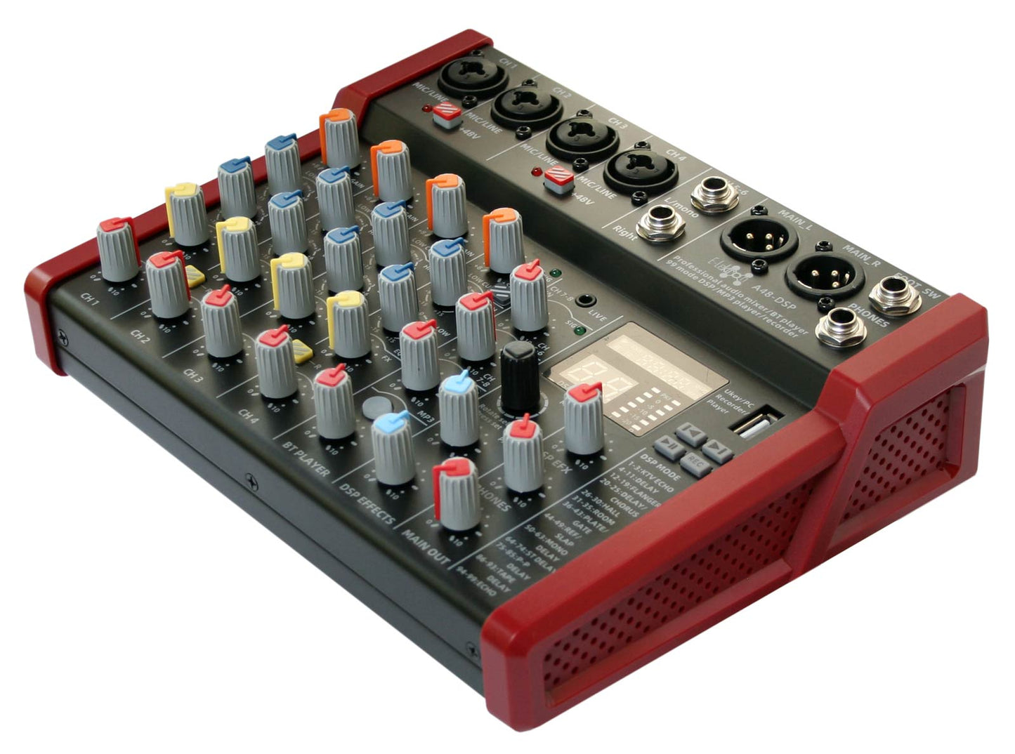 EL172635 E-Lektron A48-DSP Live Mischpult 4-Kanal + Stereo AUX/BT USB-Interface