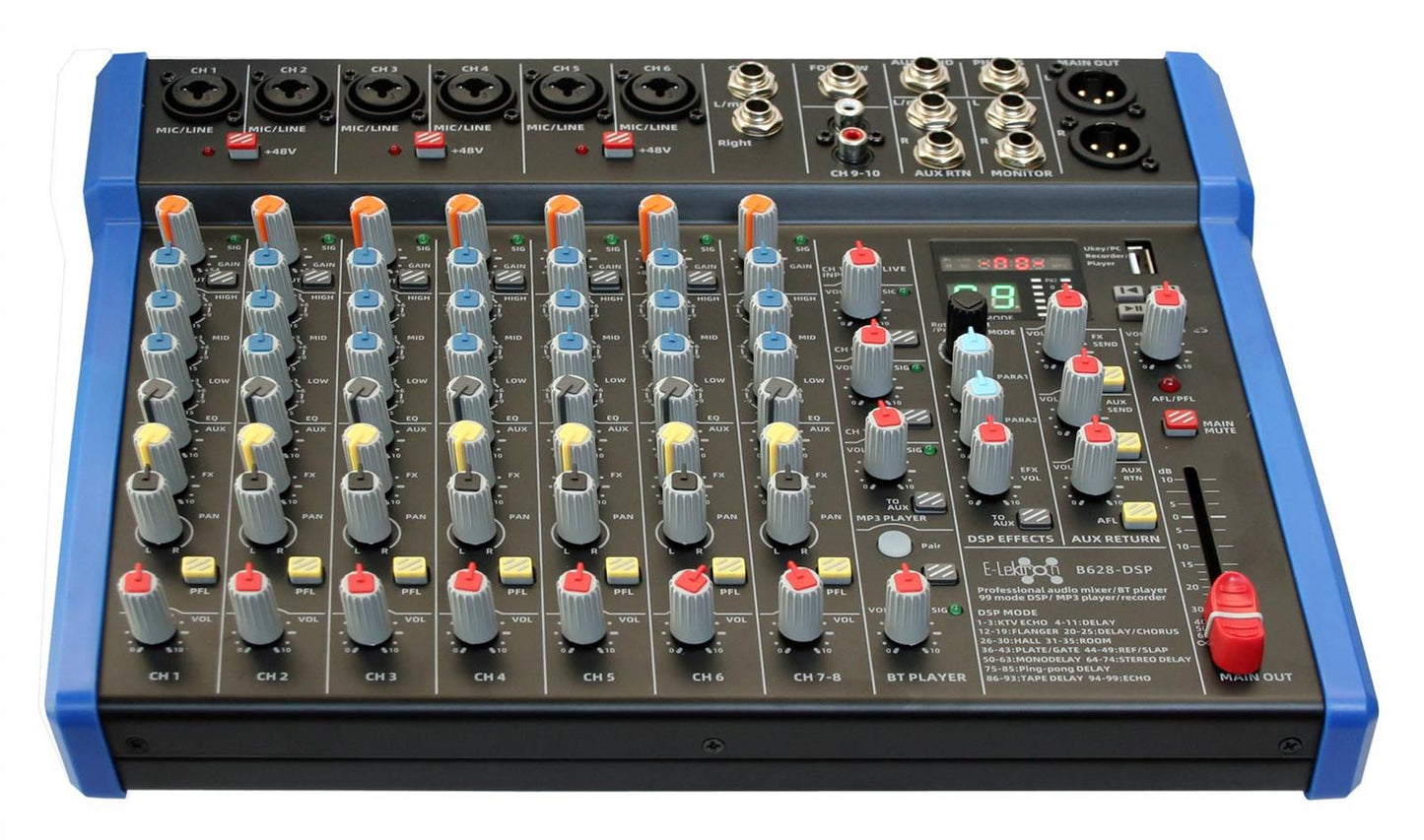 EL172638 E-Lektron B628-DSP Live Mischpult 6-Kanal + Stereo AUX/BT USB-Interface