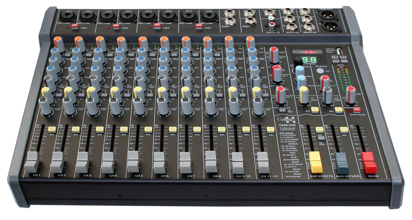 EL172641 E-Lektron C848-DSP Live Mischpult 8-Kanal + Stereo AUX/BT USB-Interface
