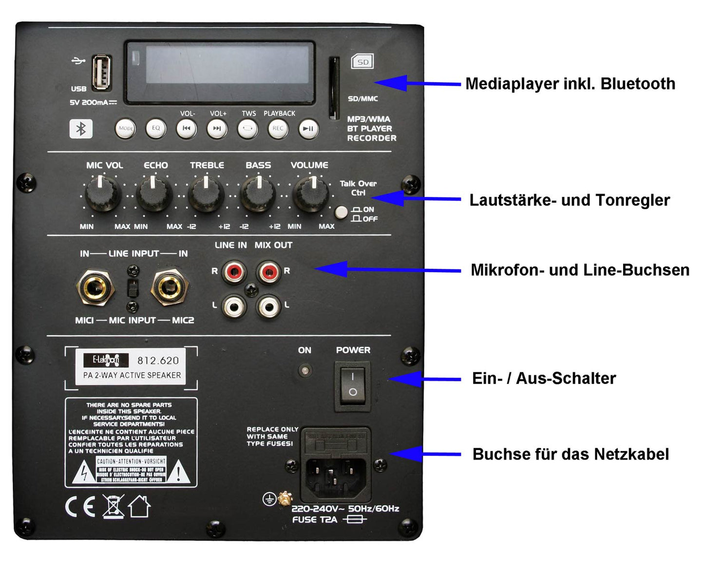 EL812620 E-Lektron JAD30-B PA Soundsystem 12" USB & Bluetooth