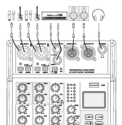 EL172586 E-Lektron SE-8 Live Mischpult 6-Kanal + stereo AUX / USB / BT