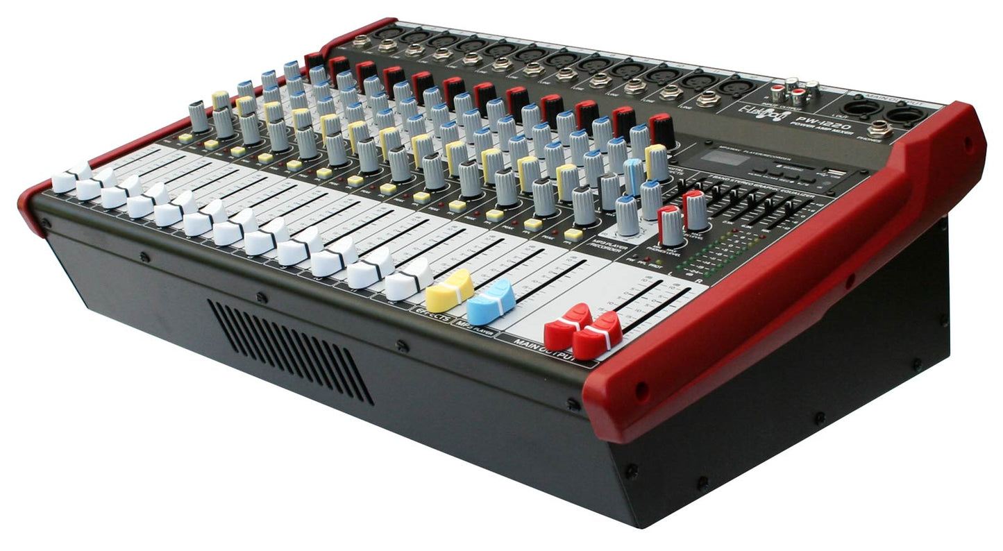EL172589 E-Lektron PW-1220 Live Power-Mixer 12-Kanal + MP3 & AUX