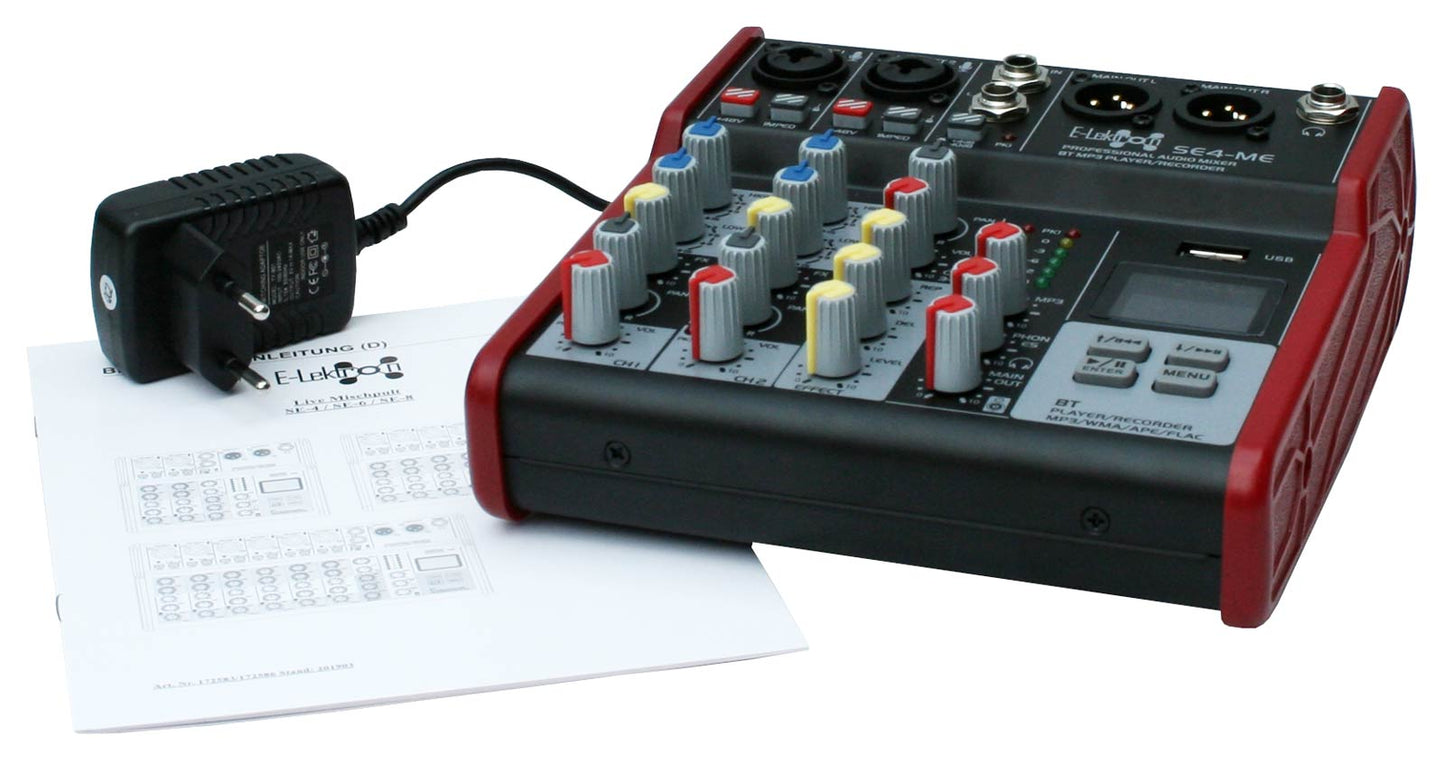 EL172578 E-Lektron SE-4 Live Mischpult 2-Kanal + stereo AUX / USB / BT